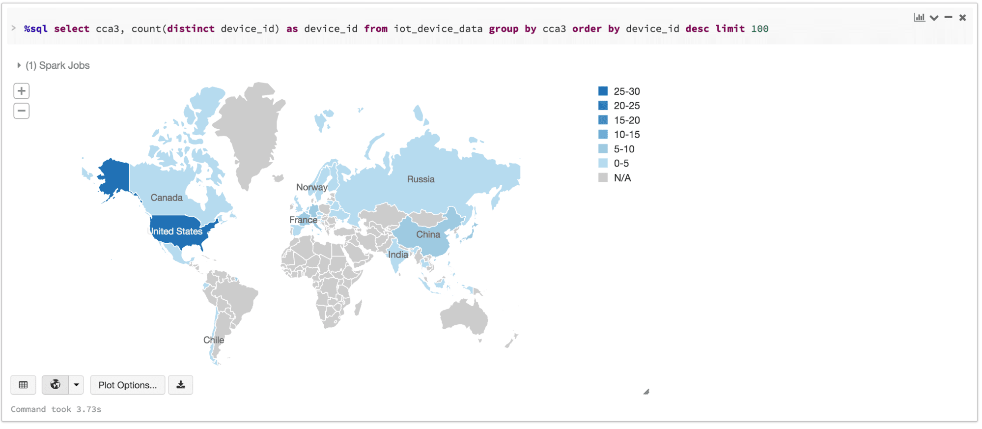 Screenshot of a Dataset being displayed in a map chart