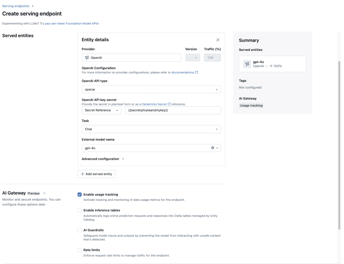 Create serving endpoints