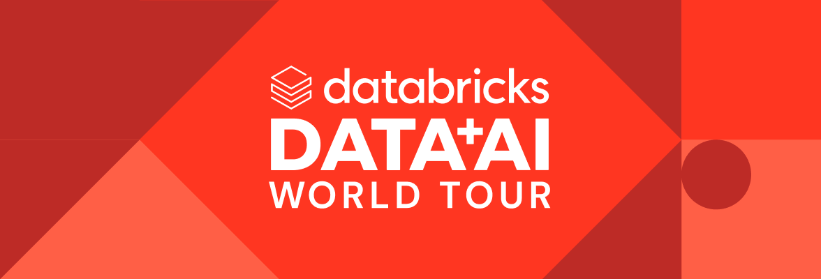 Databricks DATA+AI World Tour banner with red geometric shapes.