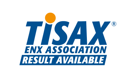 TISAX logo with blue text and orange dot.