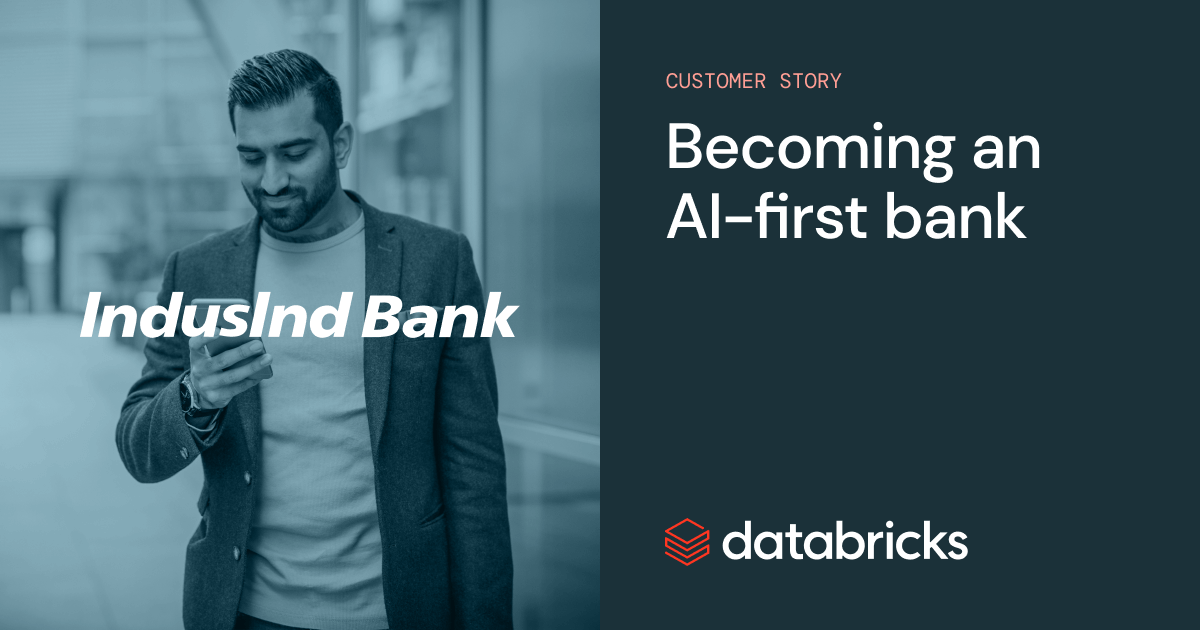 Man in business attire looking at smartphone, AI-first bank text