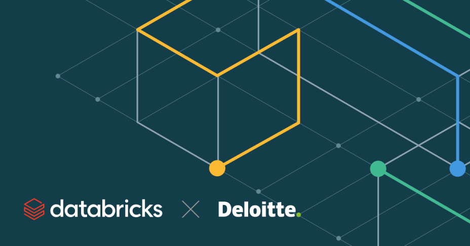 Databricks and Deloitte alliance logo with 3D geometric shapes.