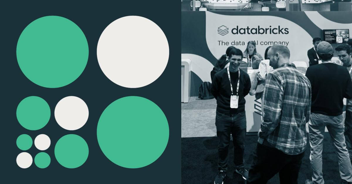 Blue background, green and white circles, databricks booth