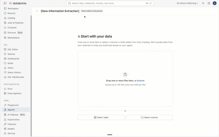 Databricks Agents page: New Information Extraction.