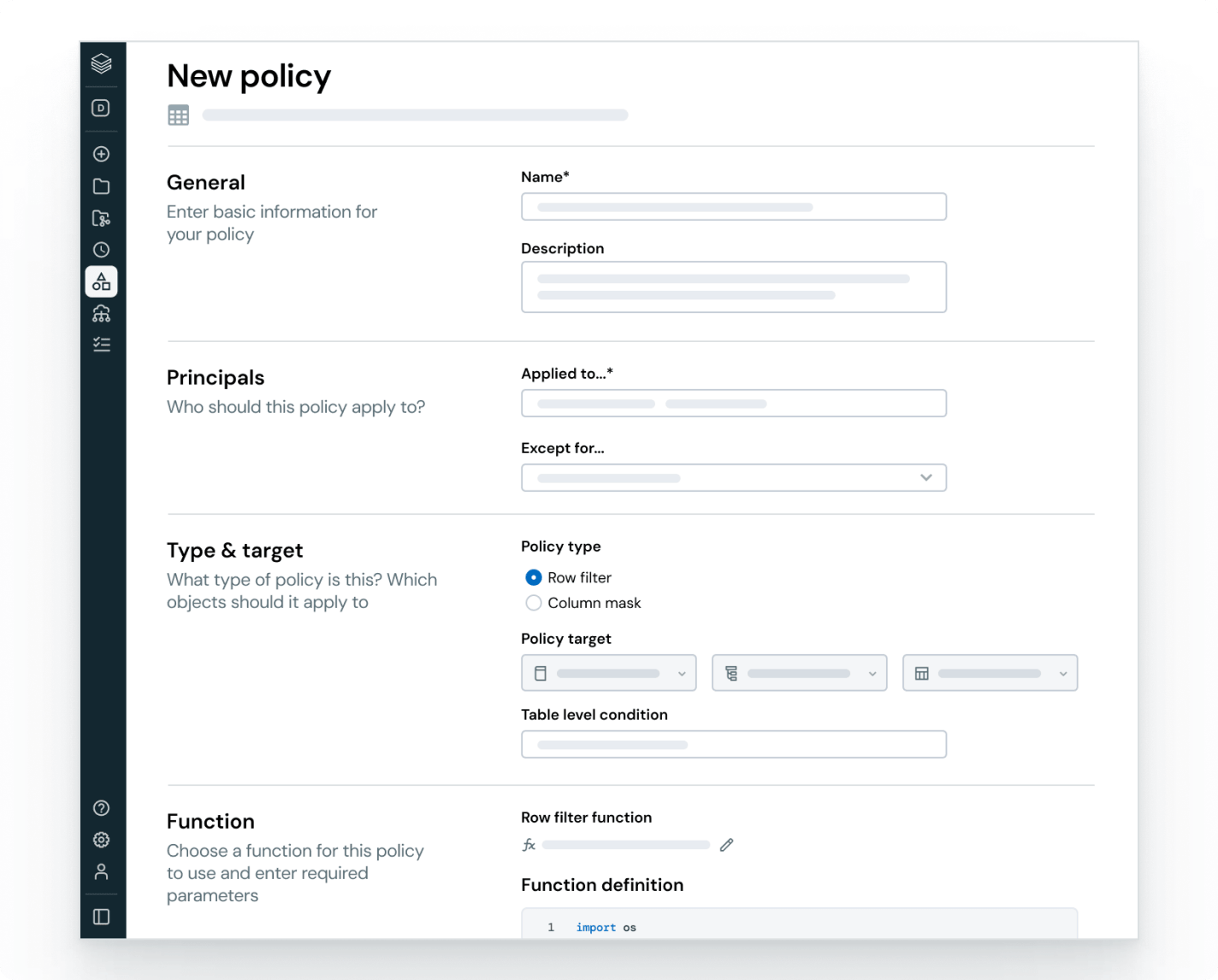 Form to create a new policy.