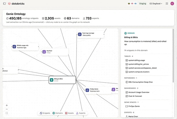 Databricks Genie Ontology data lineage graph.