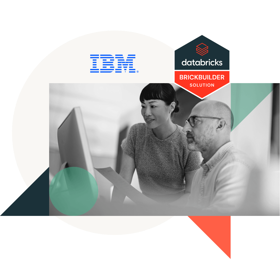 IBM & Databricks logos with 2 people working.