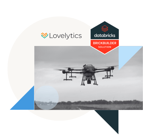 Flying drone with Lovelytics & Databricks logos.