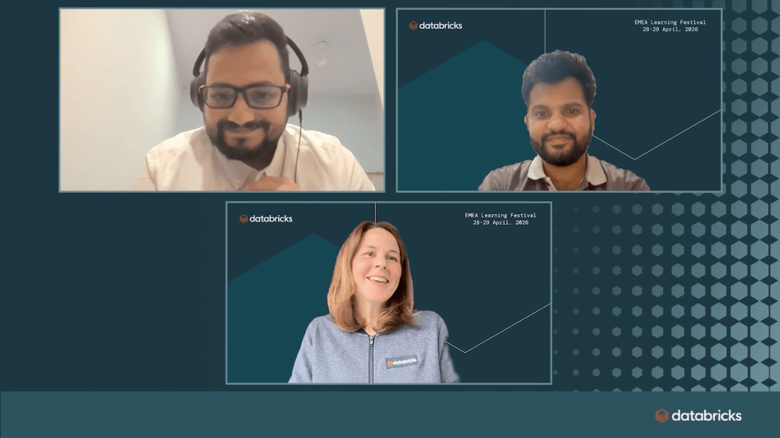 Databricks virtual meeting with 3 participants