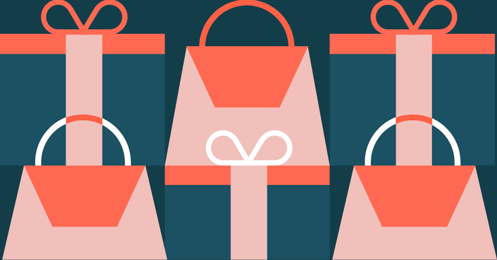 Abstract coral and teal gift bag pattern