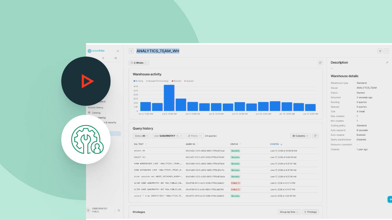 Databricks dashboard: warehouse activity, query history