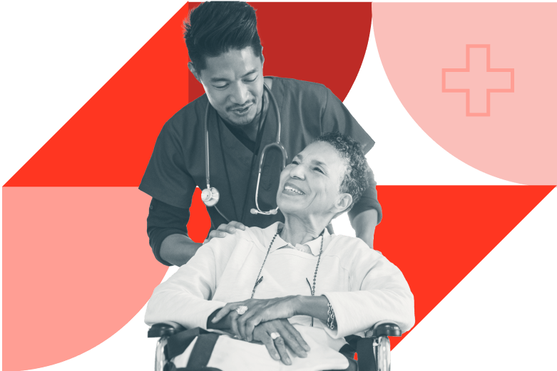 nurse helping elderly woman