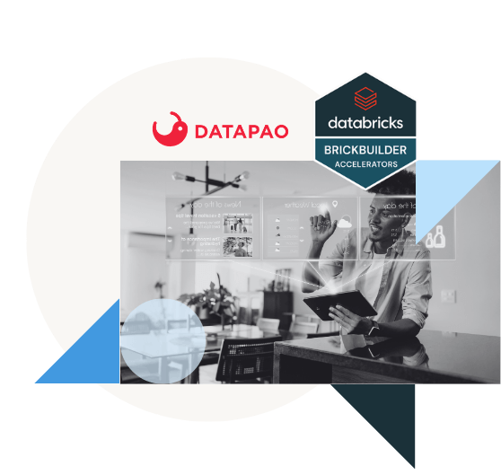Datapao & Databricks logos, man with holographic UI.