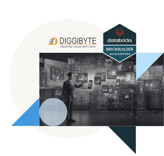 Diggibyte, Databricks: man with virtual data displays.