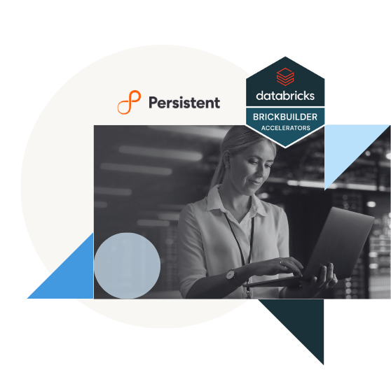 Persistent & Databricks logos. Woman on laptop.