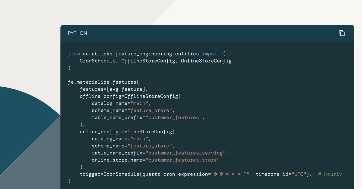 Python code configuring Databricks features