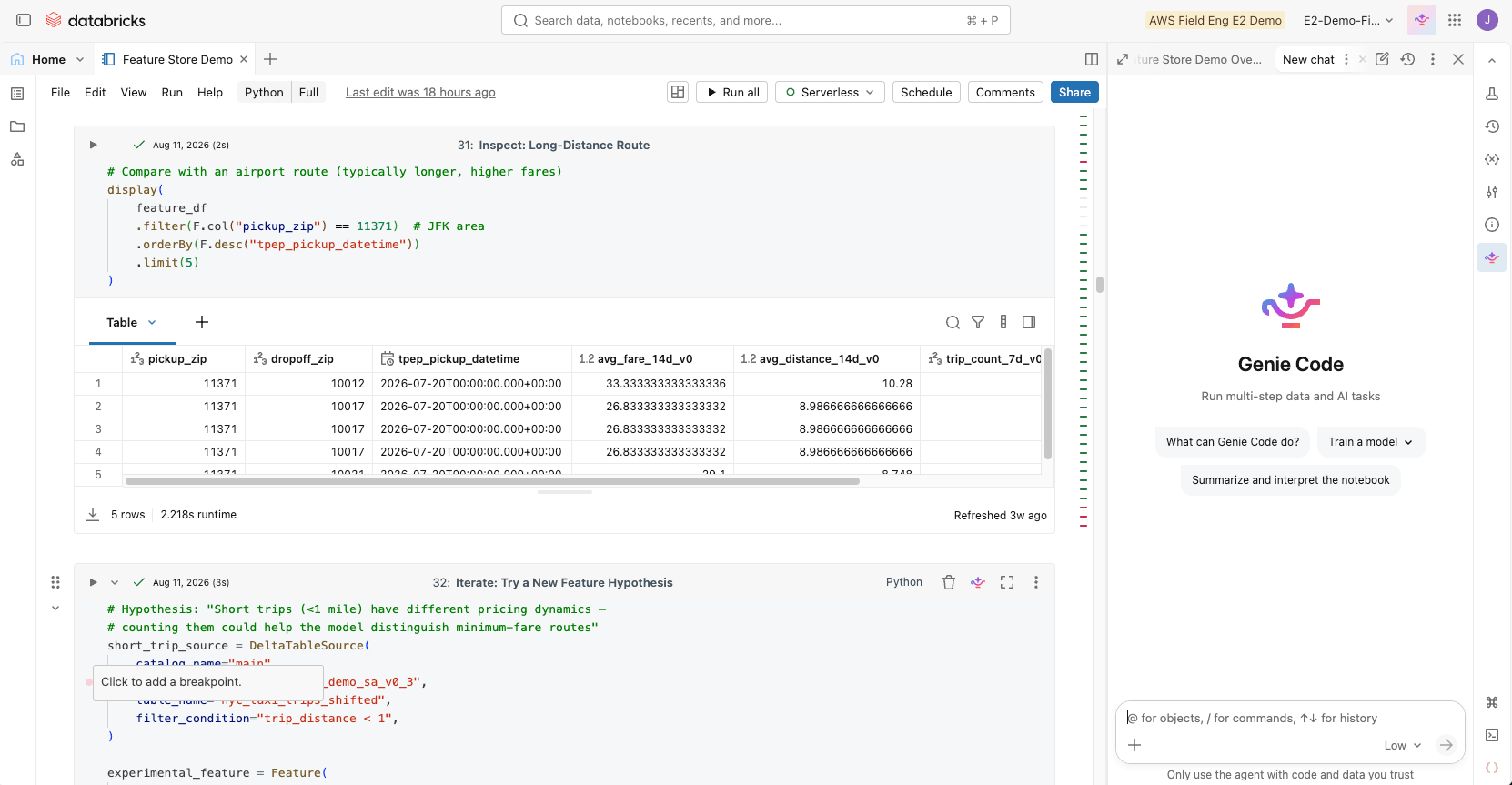 Databricks notebook with data and AI assistant.