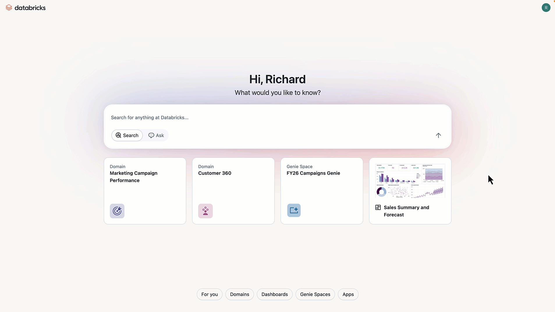 Interacting with a dashboard in Databricks One