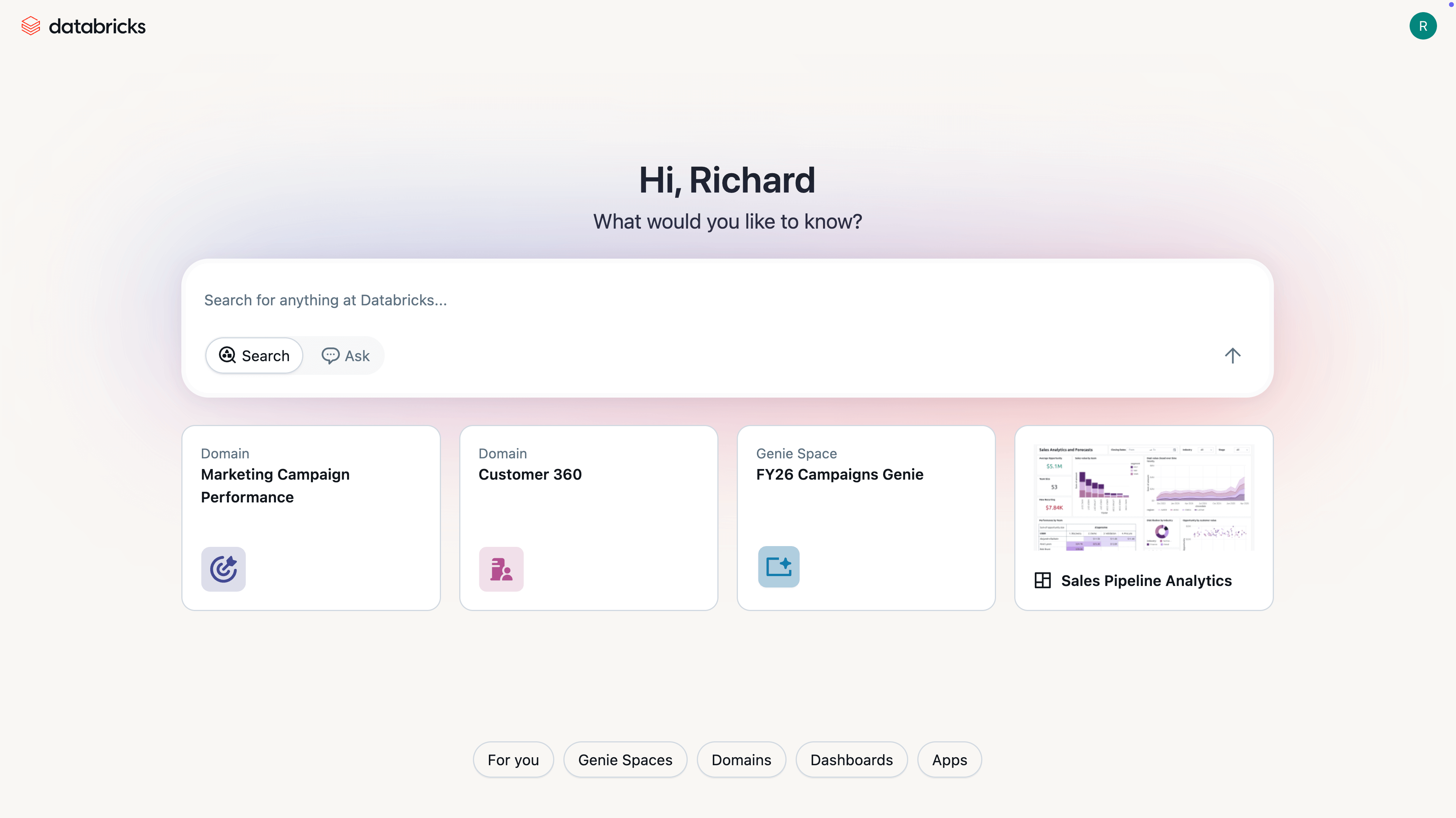 Databricks One Home.