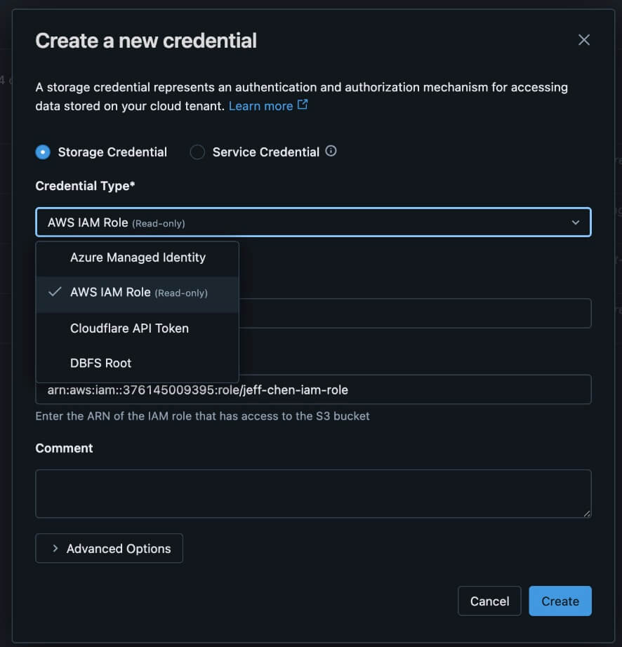 Create new credential UI