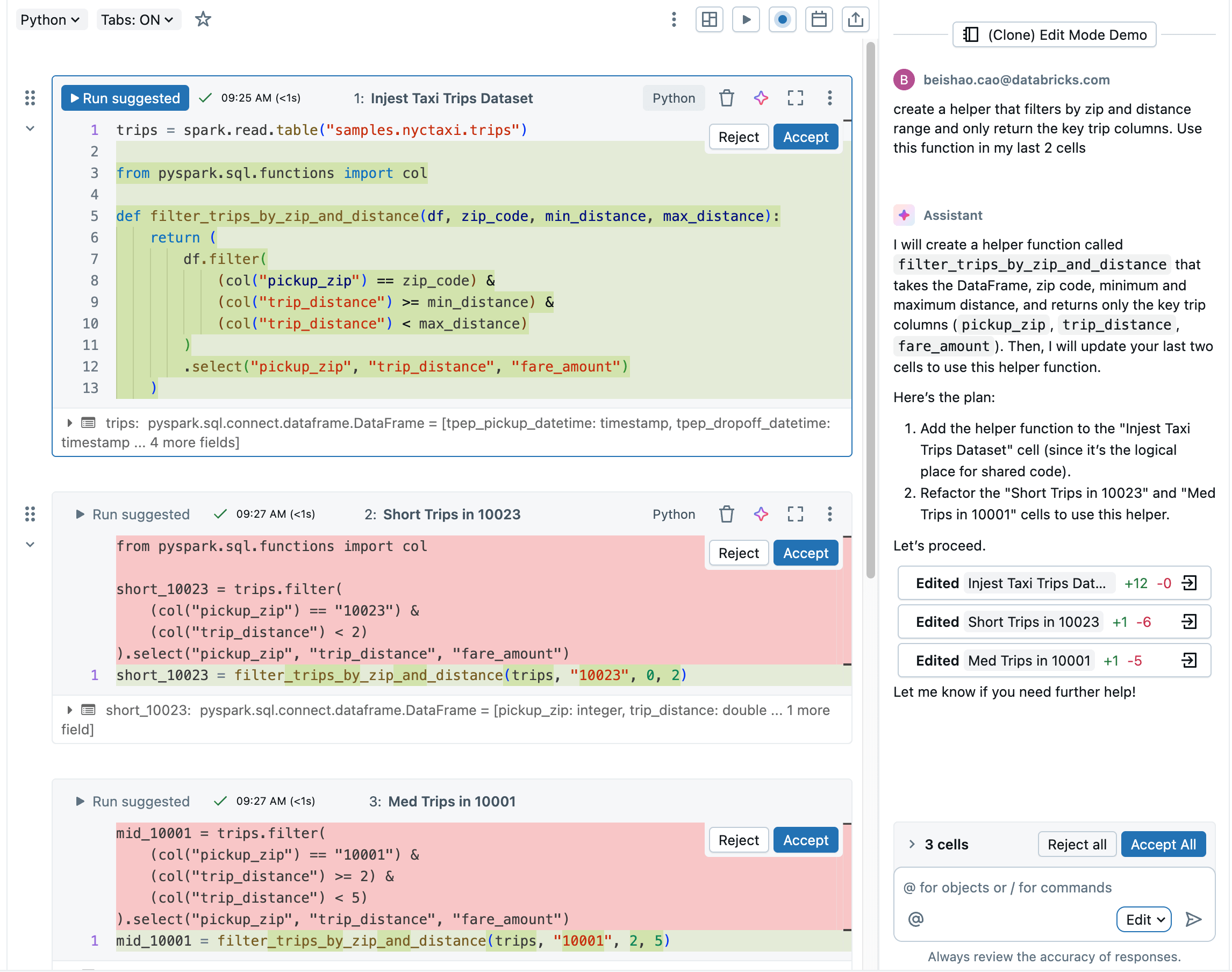 Refactoring logic across cells using Edit Mode
