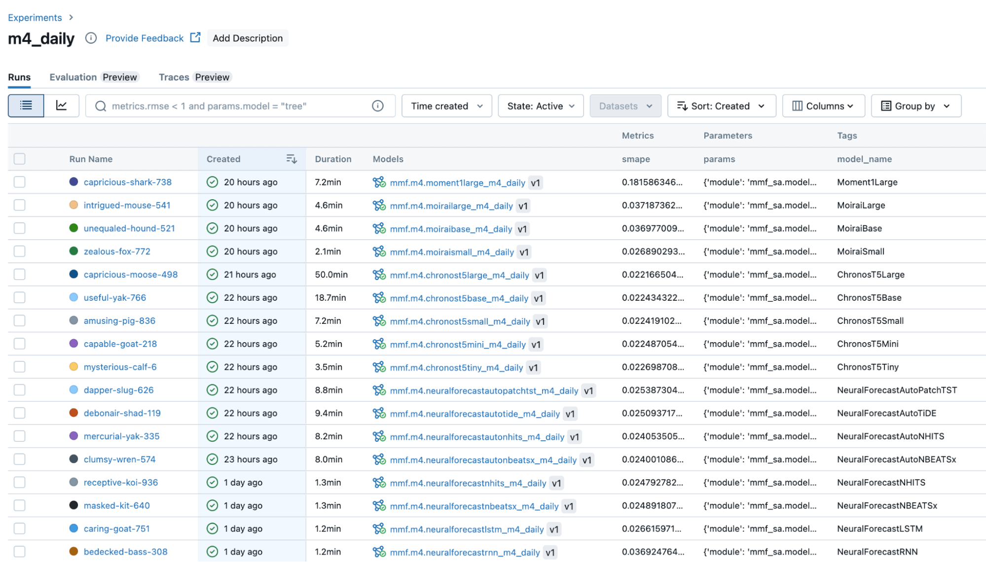 Figura 3. Registro automatizado de modelos fornecido pelo MMF e MLFlow