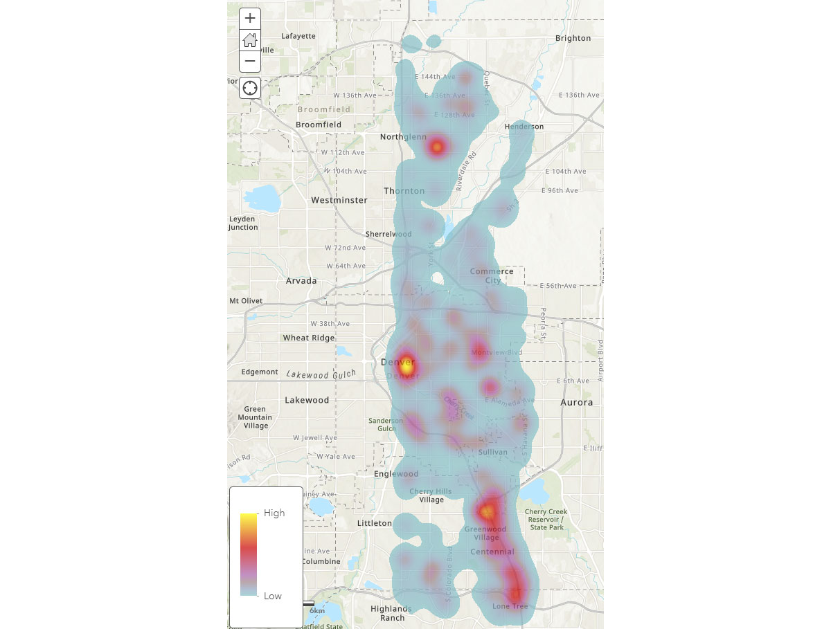 Fig 4. Dwell duration heatmap on May 31, 2019, around Denver, Colorado
