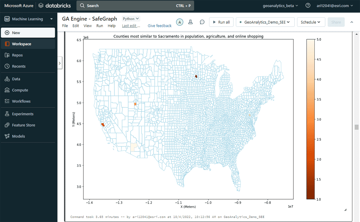 Fig 7. US Counties that are most similar to Sacramento in population, agriculture, and online shopping behavior.