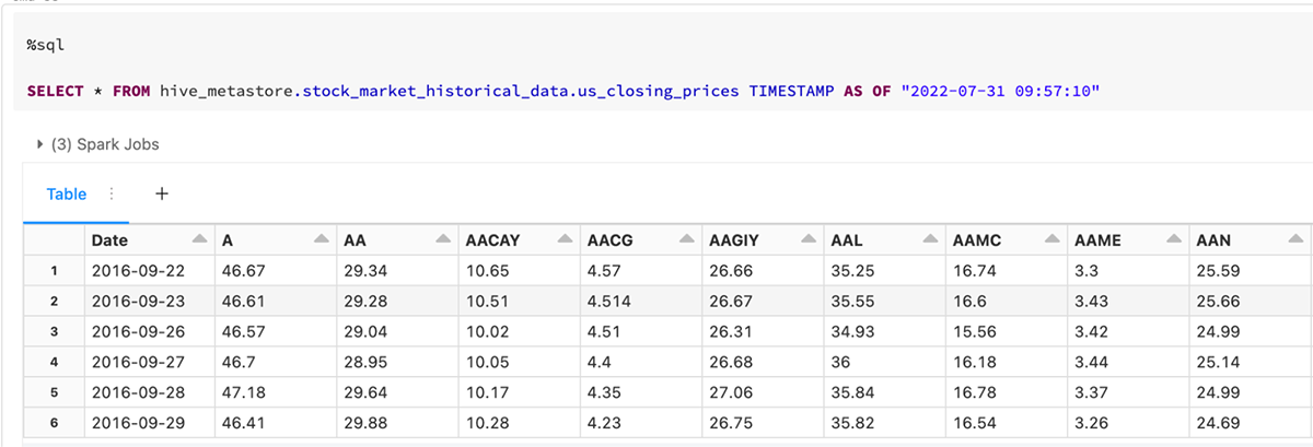 Selecting the raw data for a specific point of time