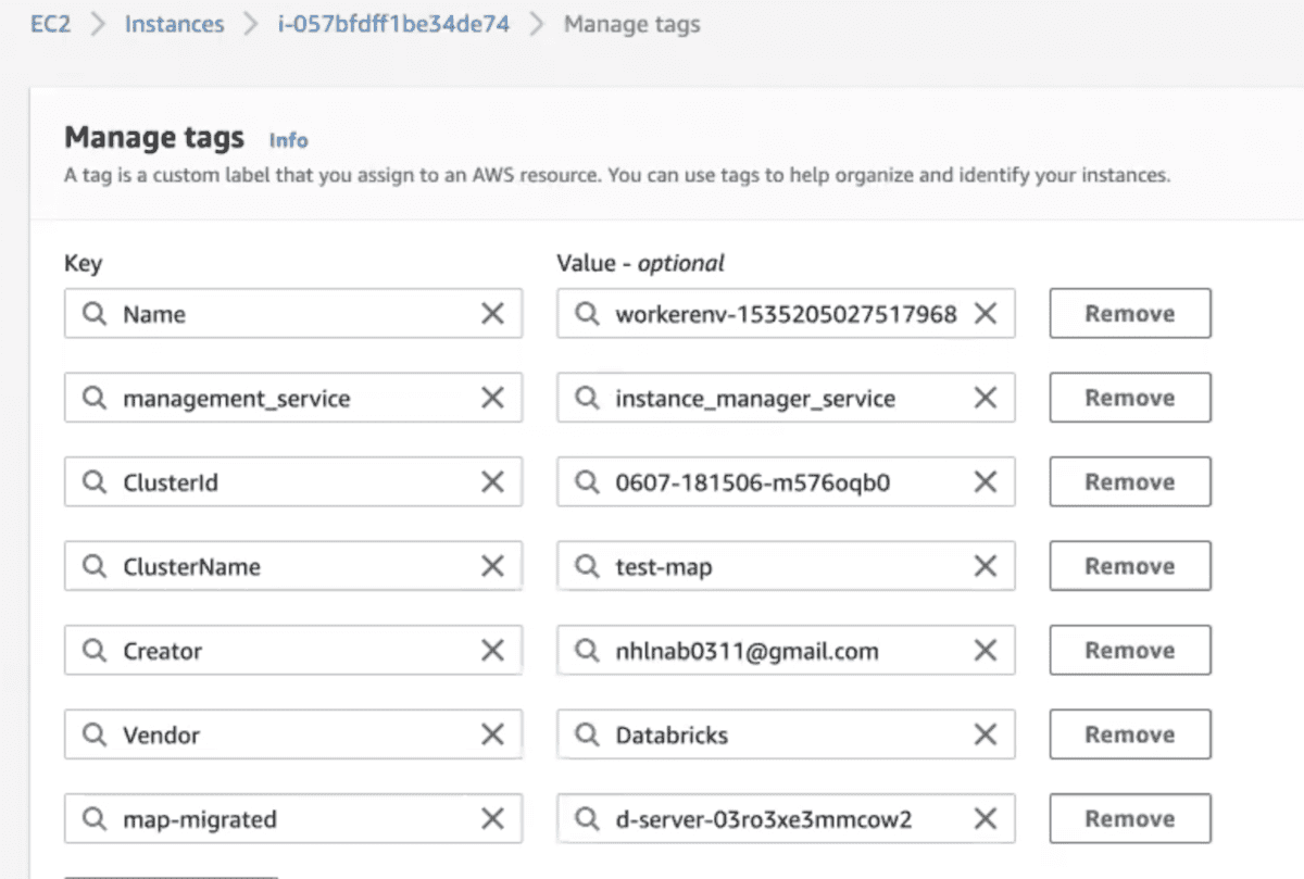 MAP tagging Databricks clusters via the AWS console