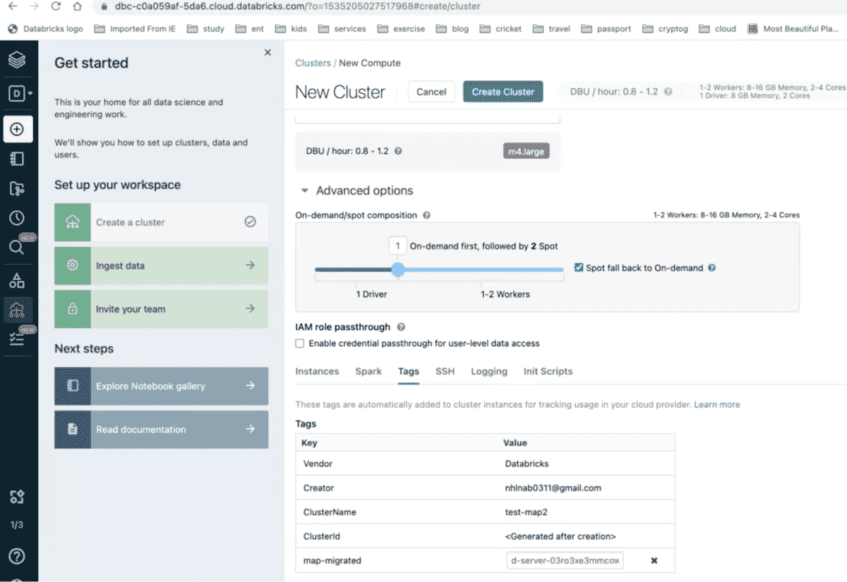 MAP tagging Databricks clusters using the Databricks console