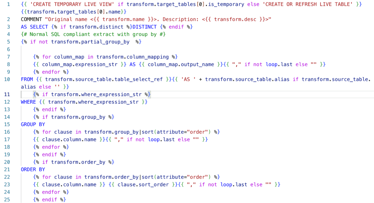 Figure 6 DLT template and the auto-generated DLT code for the Lookup Transform