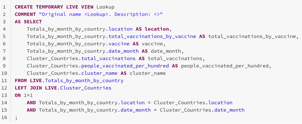 Figure 6 DLT template and the auto-generated DLT code for the Lookup Transform