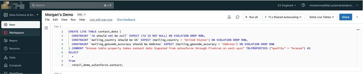 Create DLT SQL logic in Databricks notebook.