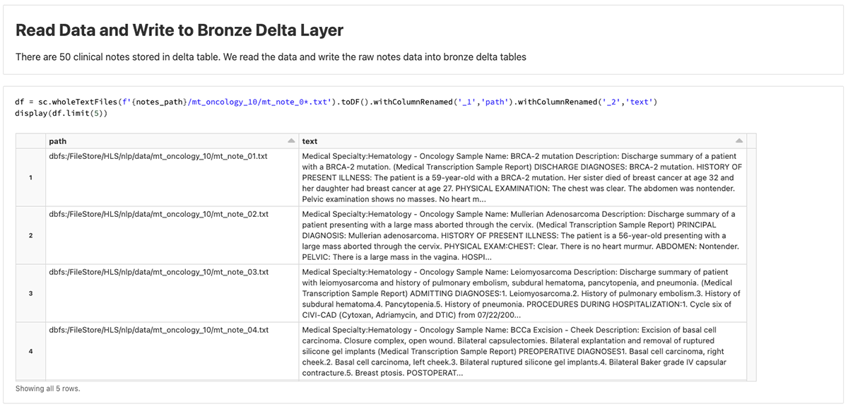 Ingest unstructured medical reports into Delta Lake to prepare for downstream analysis.