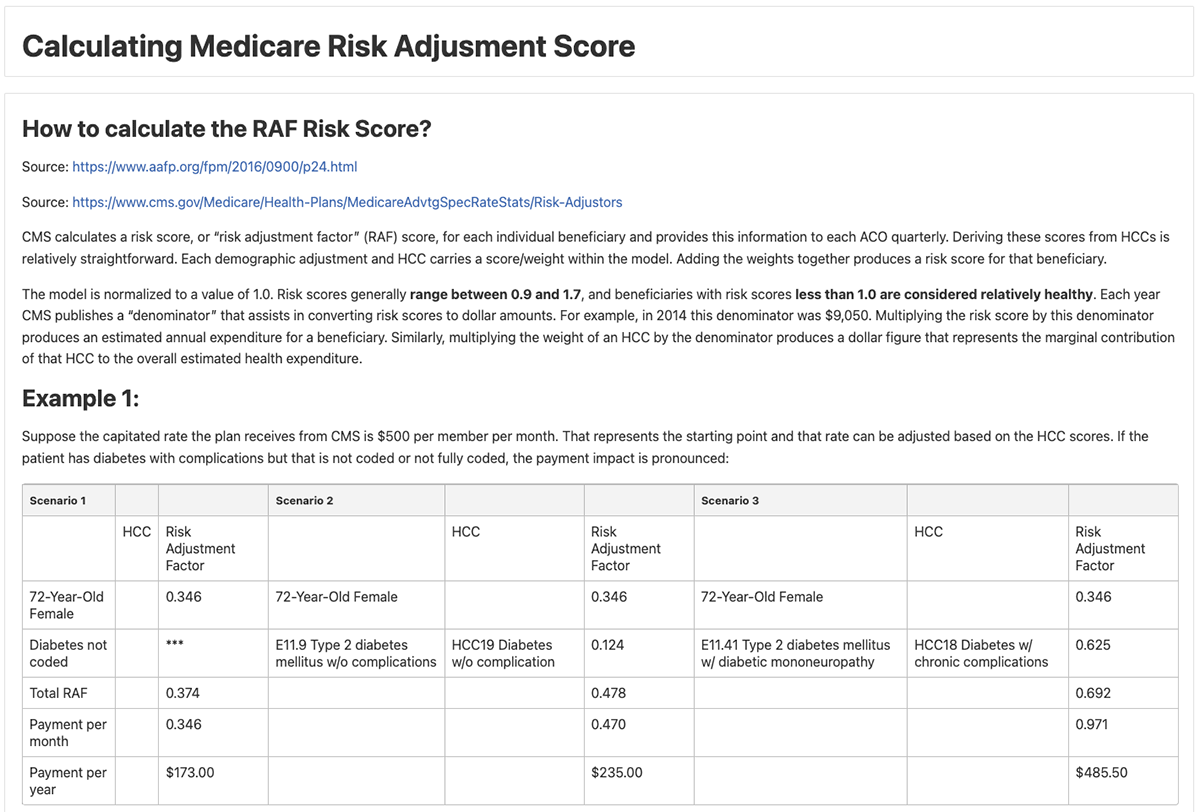 Calculate the Risk Adjustment Factor (RAF) score using parameters provided by CMS. 