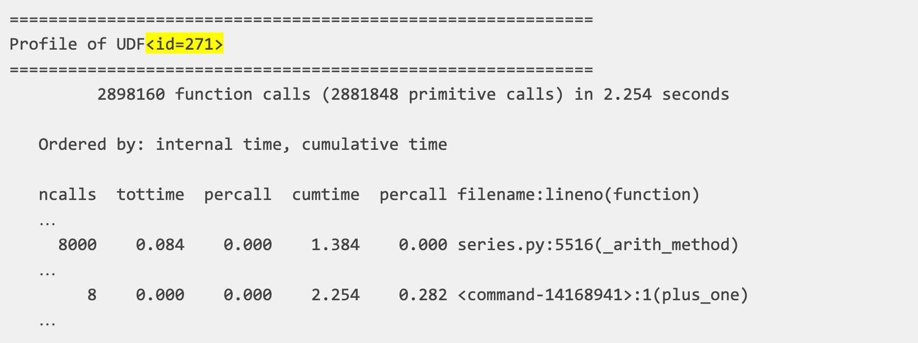 The UDF id in the profile (271, highlighted above) matches that in the Spark plan for res.