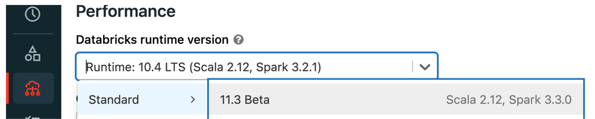 Runtime 11.3 in the select box at Compute in Databricks notebooks