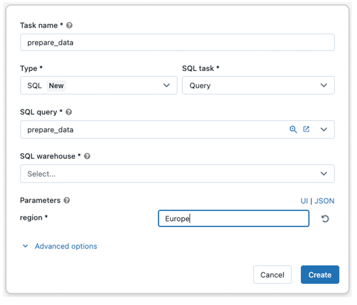  Creating a SQL task to refresh a query