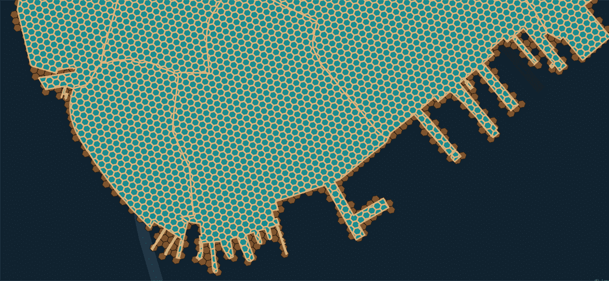 H3 tessellation demonstrating the resulting polygon chips after using grid_tessellateexplode.