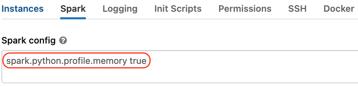 Set the Spark config “spark.python.profile.memory” to “true” to enable memory profiling in Databricks Runtime 12.0.