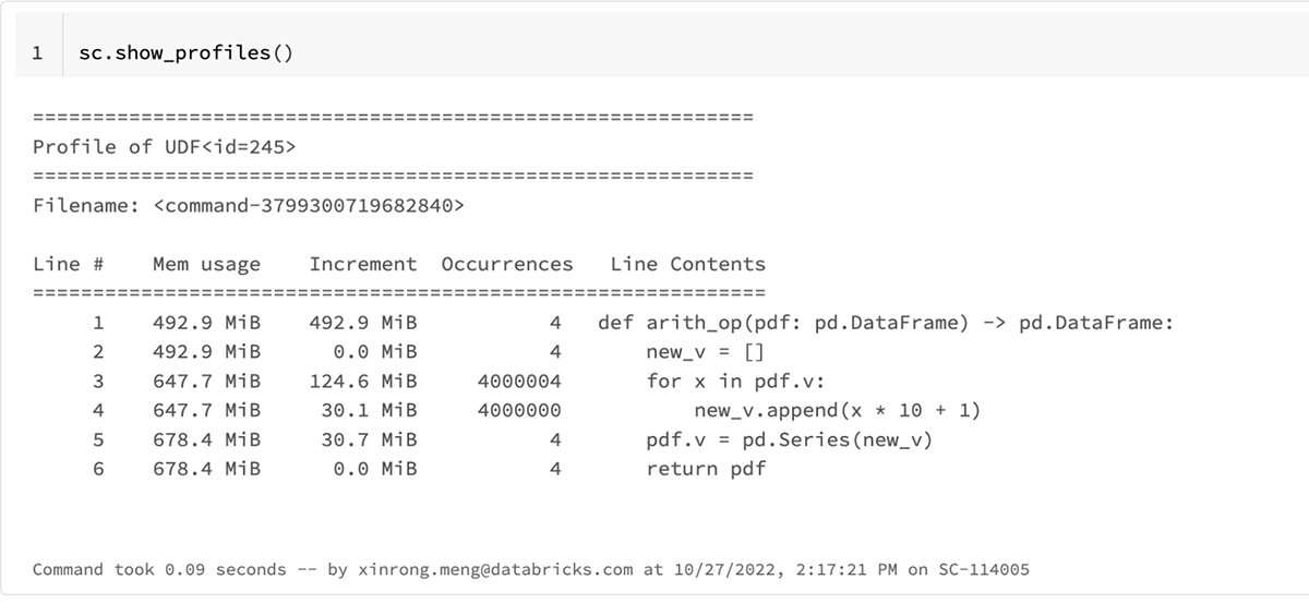 Sample UDF memory profile in Databricks Runtime 12.0.