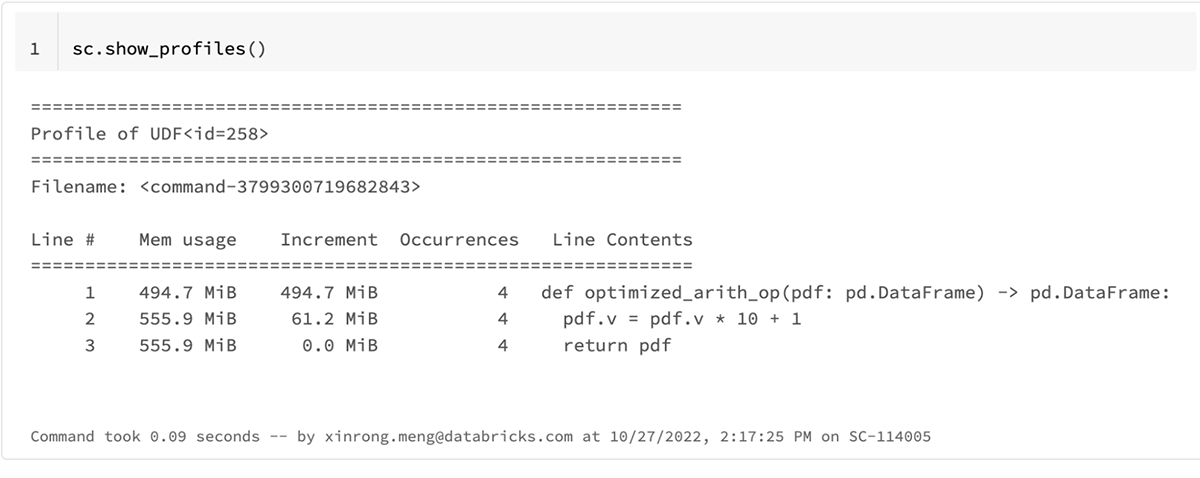 Updated UDF memory profile in Databricks Runtime 12.0 after optimization.