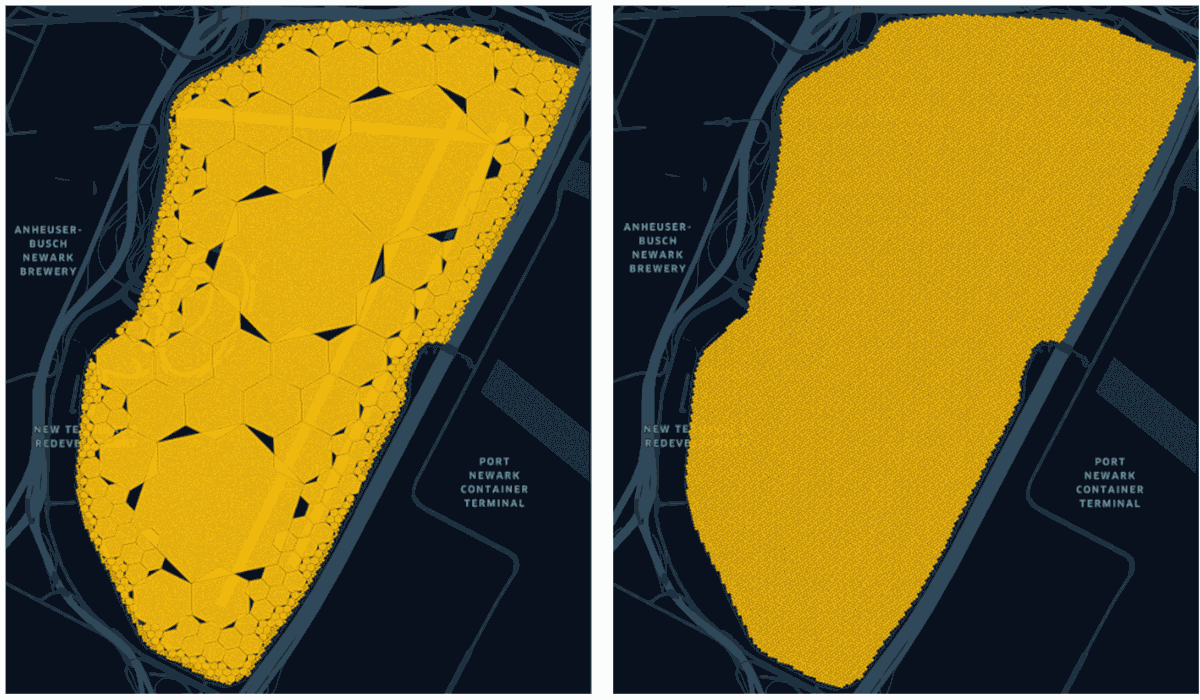 Newark airport compacted from resolution 12 (left) and uncompacted to resolution 12 (right).