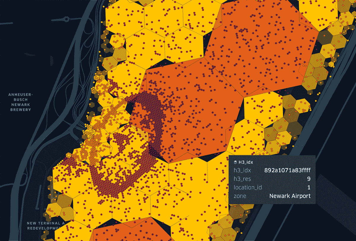 Compact cells for Newark Airport with pickups at resolution 12, same results as non-compact.