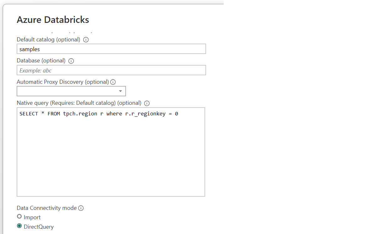 Input server and catalog details, and enter Native SQL Query