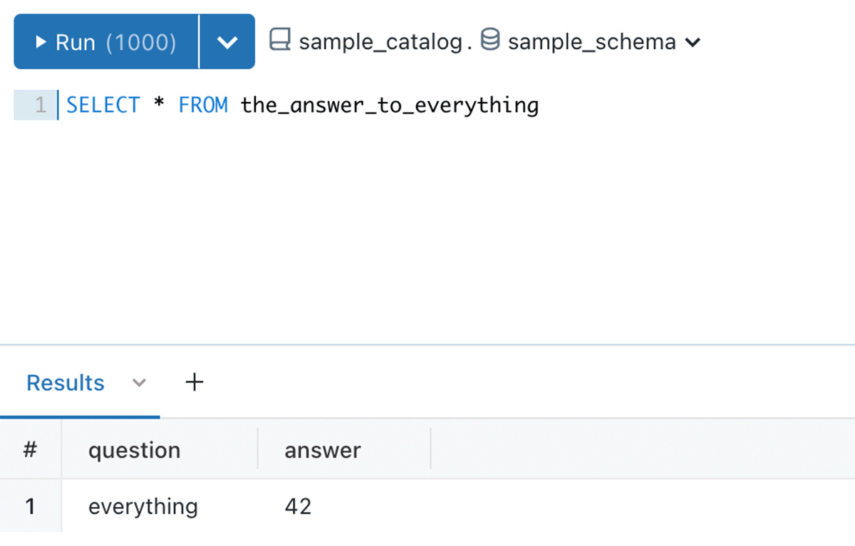Query page showing the result of the answer to everything