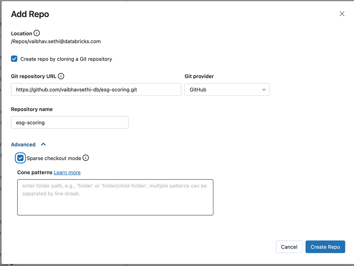 Sparse checkout mode