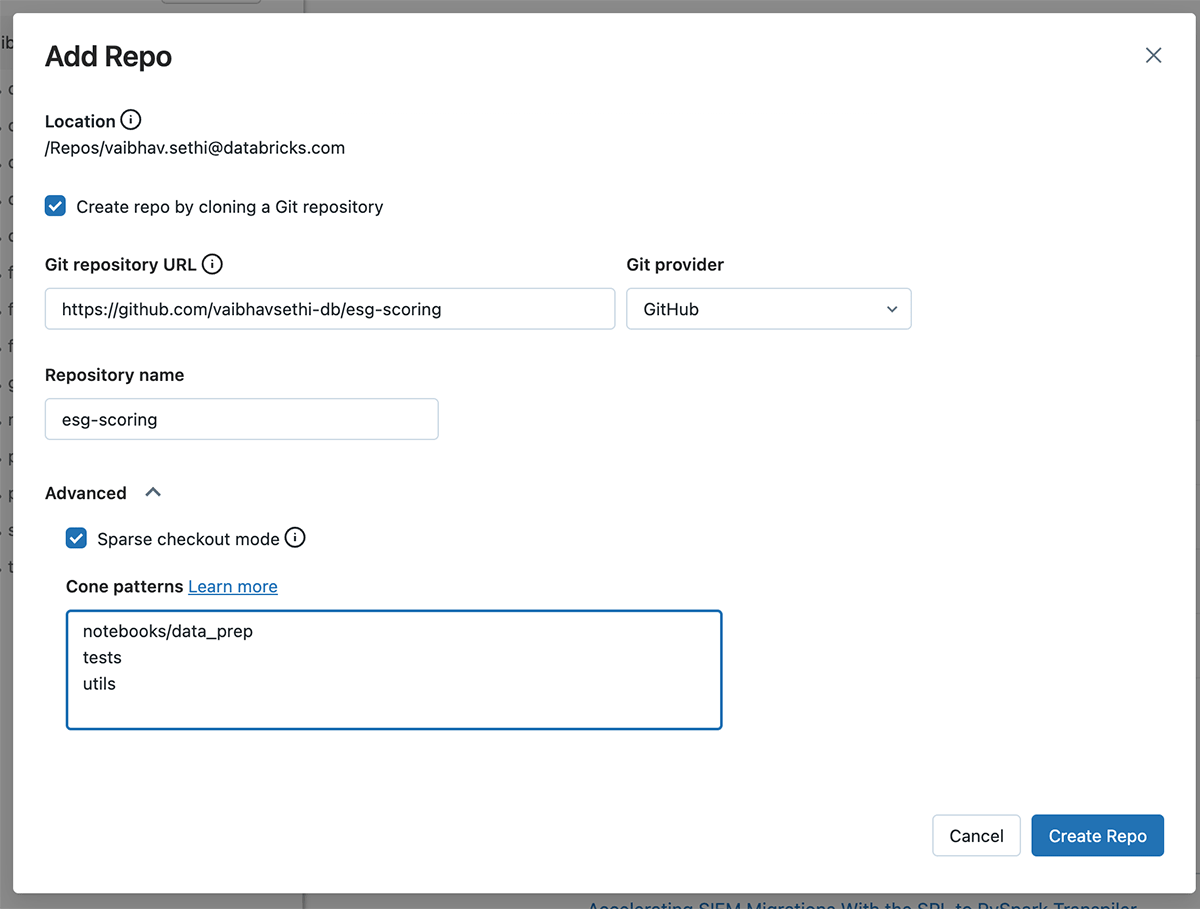 Repository in Databricks