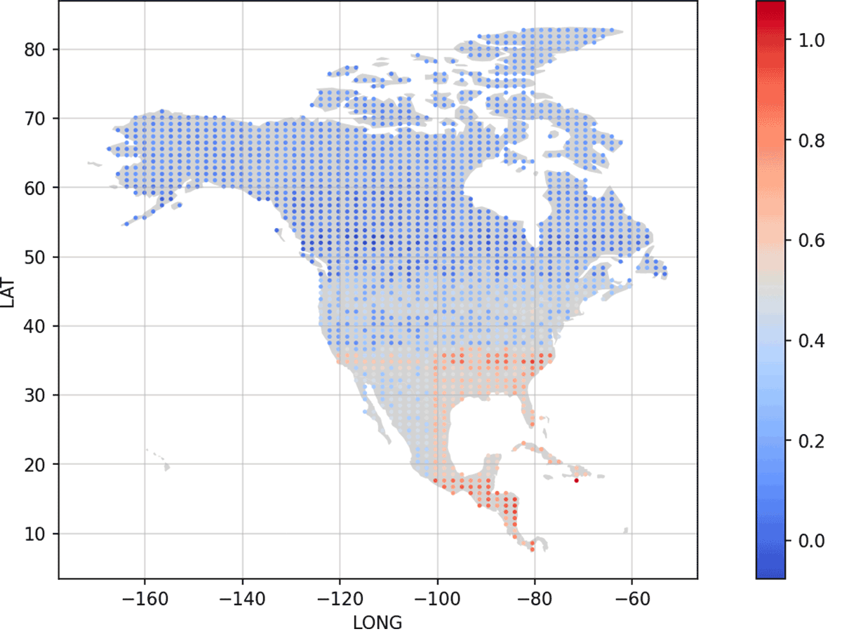 Carbon sequestration map for North America